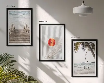 Lot de 3 tableaux pour salon représentant des vacances sur la plage avec des escaliers en bois