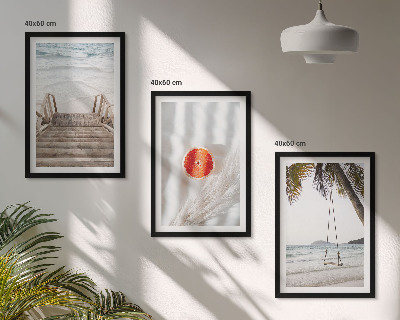 Lot de 3 tableaux pour salon Vacances sur la plage avec escaliers en bois