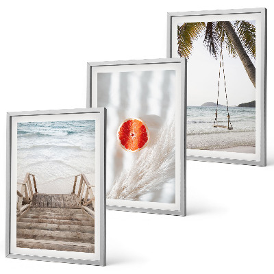 Lot de 3 tableaux pour salon Vacances sur la plage avec escaliers en bois