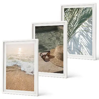Tableaux pour salon lot de 3 avec motif chapeau de plage et lunettes de soleil