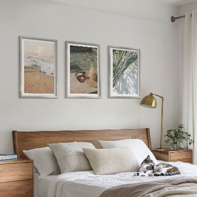 Lot de 3 tableaux pour salon Chapeau de plage et lunettes de soleil