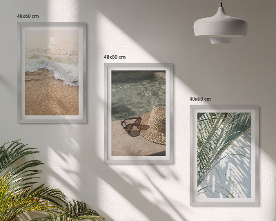 Lot de 3 tableaux pour salon Chapeau de plage et lunettes de soleil