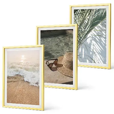 Tableaux pour salon lot de 3 avec motif chapeau de plage et lunettes de soleil