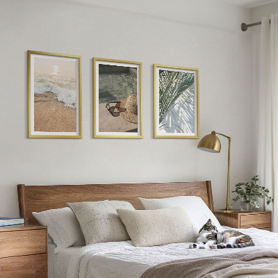 Lot de 3 tableaux pour salon Chapeau de plage et lunettes de soleil
