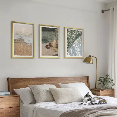 Tableaux pour salon lot de 3 avec motif chapeau de plage et lunettes de soleil