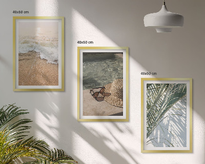 Lot de 3 tableaux pour salon Chapeau de plage et lunettes de soleil