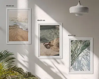 Tableaux pour salon lot de 3 avec motif chapeau de plage et lunettes de soleil