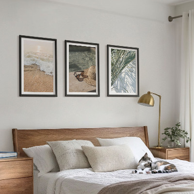 Lot de 3 tableaux pour salon Chapeau de plage et lunettes de soleil