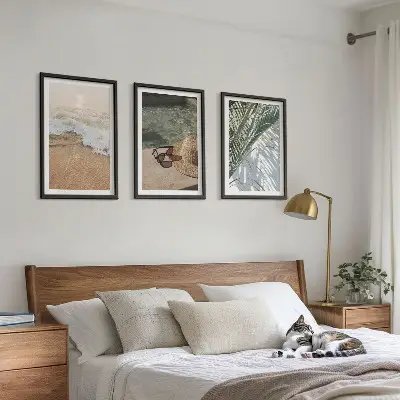 Tableaux pour salon lot de 3 avec motif chapeau de plage et lunettes de soleil