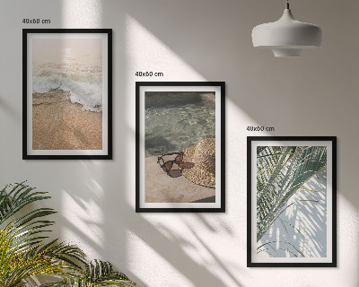 Lot de 3 tableaux pour salon Chapeau de plage et lunettes de soleil