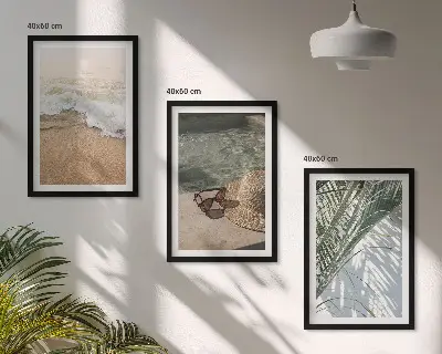 Tableaux pour salon lot de 3 avec motif chapeau de plage et lunettes de soleil