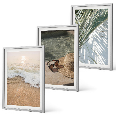 Lot de 3 tableaux pour salon Chapeau de plage et lunettes de soleil