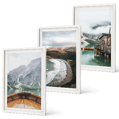Cadre photo mural Montagnes, lac, bateau, plage, paysage