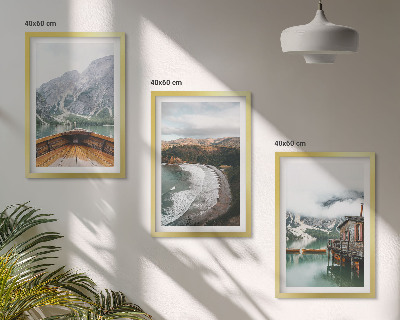 Cadre photo mural Montagnes, lac, bateau, plage, paysage