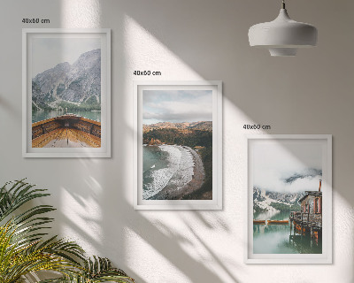 Cadre photo mural Montagnes, lac, bateau, plage, paysage