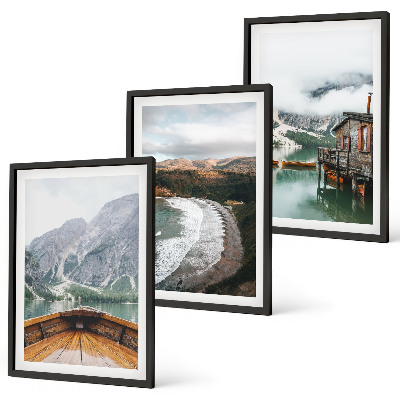 Cadre photo mural Montagnes, lac, bateau, plage, paysage