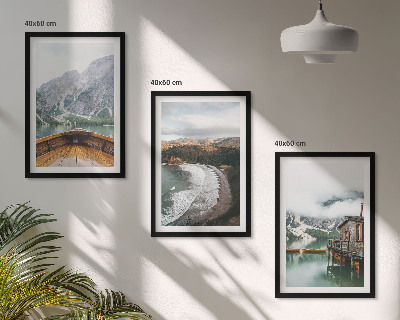 Cadre photo mural Montagnes, lac, bateau, plage, paysage