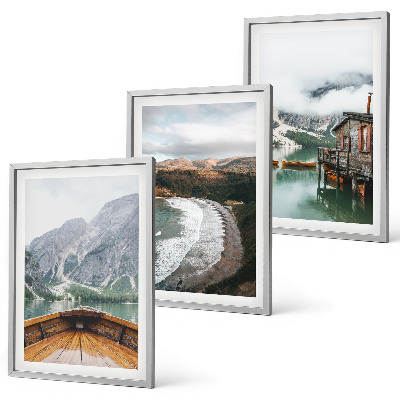 Cadre photo mural Montagnes, lac, bateau, plage, paysage