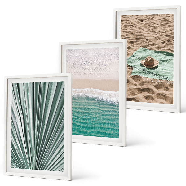 Lot de 3 tableaux pour salon Vue sur la plage et la mer pendant les vacances