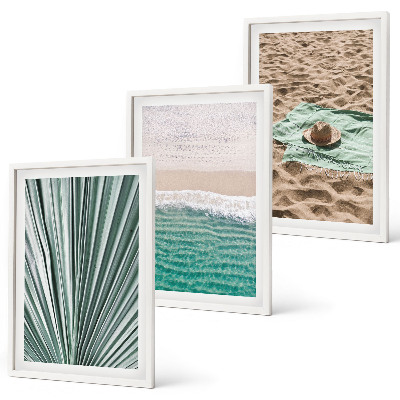 Lot de 3 tableaux pour salon Vue sur la plage et la mer pendant les vacances