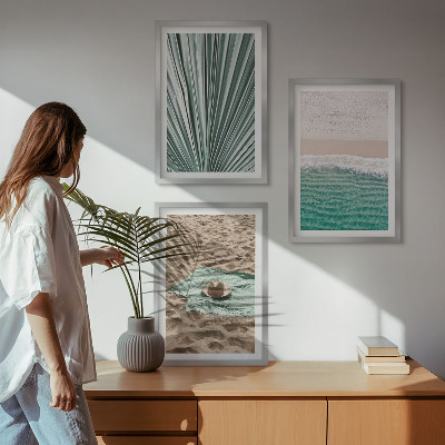 Lot de 3 tableaux pour salon Vue sur la plage et la mer pendant les vacances