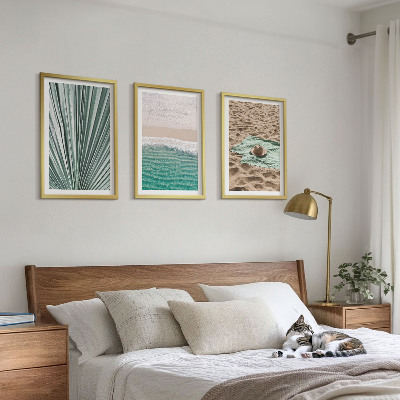 Lot de 3 tableaux pour salon Vue sur la plage et la mer pendant les vacances