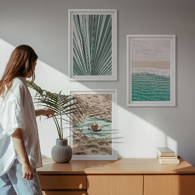 Lot de 3 tableaux pour salon Vue sur la plage et la mer pendant les vacances
