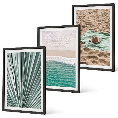 Lot de 3 tableaux pour salon Vue sur la plage et la mer pendant les vacances