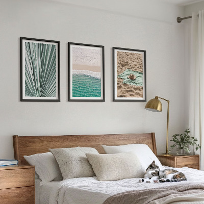 Lot de 3 tableaux pour salon Vue sur la plage et la mer pendant les vacances