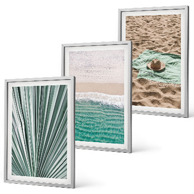 Lot de 3 tableaux pour salon Vue sur la plage et la mer pendant les vacances