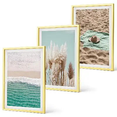 Cadre photo mural motif chapeau de paille sur vagues de plage