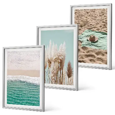 Cadre photo mural motif chapeau de paille sur vagues de plage