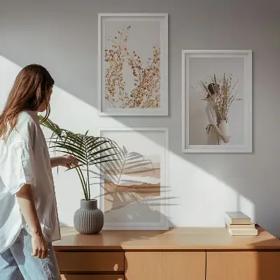 Lot de 3 tableaux pour salon avec motifs floraux bohèmes rustiques