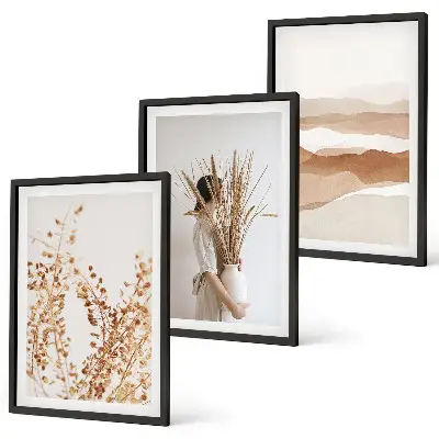 Lot de 3 tableaux pour salon avec motifs floraux bohèmes rustiques