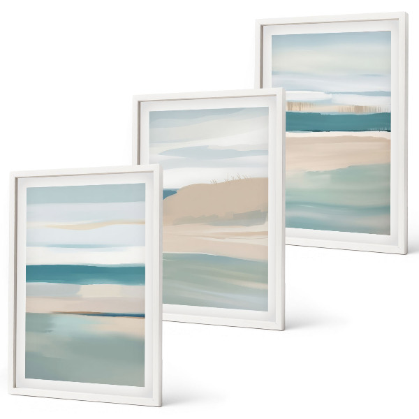 Lot de 3 tableaux pour salon Paysages bleus abstraits