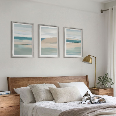 Lot de 3 tableaux pour salon Paysages bleus abstraits