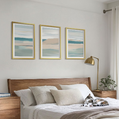 Lot de 3 tableaux pour salon Paysages bleus abstraits
