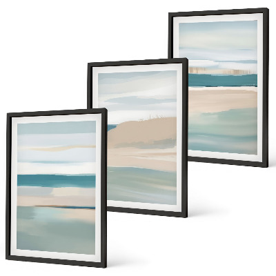 Lot de 3 tableaux pour salon Paysages bleus abstraits