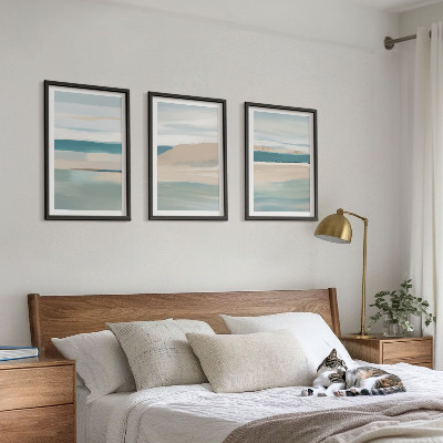 Lot de 3 tableaux pour salon Paysages bleus abstraits