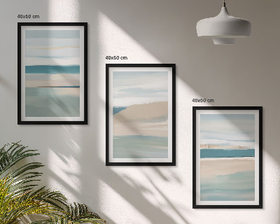 Lot de 3 tableaux pour salon Paysages bleus abstraits