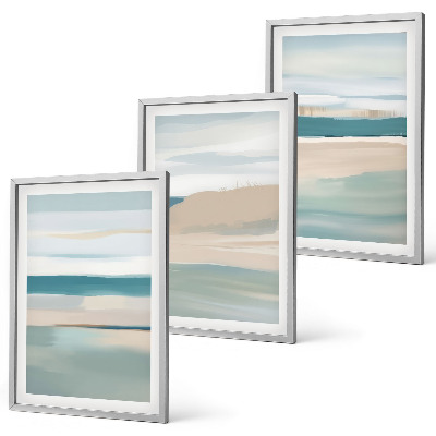 Lot de 3 tableaux pour salon Paysages bleus abstraits