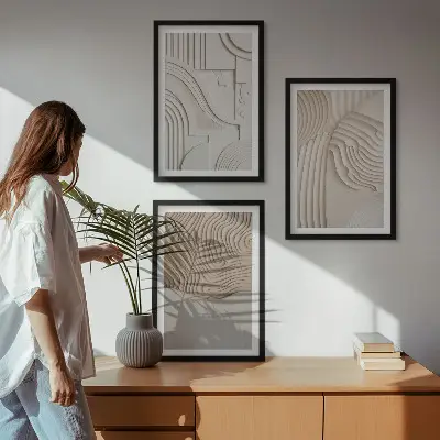 Cadre photo mural avec motifs abstraits beige et blanc