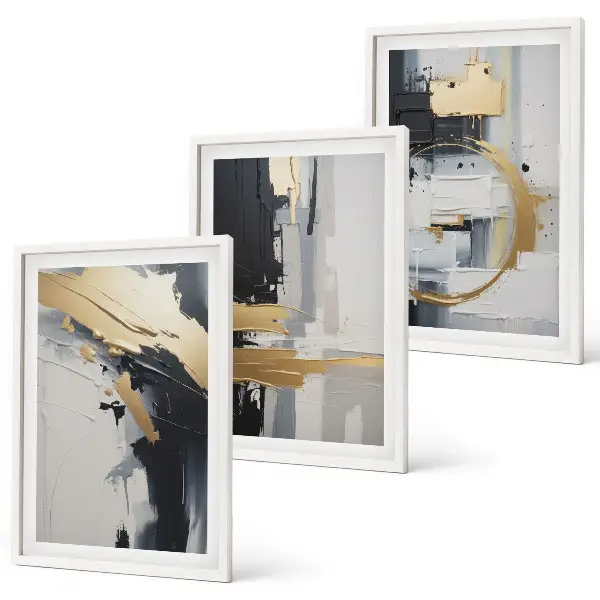 Peinture abstraite en noir et blanc lot de 3 tableaux pour salon