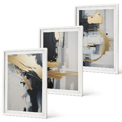 Peinture abstraite en noir et blanc lot de 3 tableaux pour salon