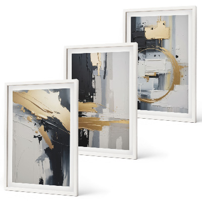 Lot de 3 tableaux pour salon Peinture abstraite en noir et blanc
