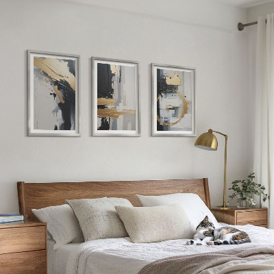 Lot de 3 tableaux pour salon Peinture abstraite en noir et blanc