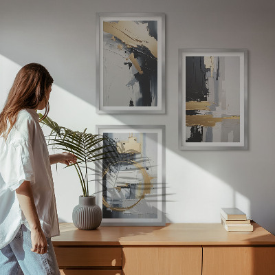 Lot de 3 tableaux pour salon Peinture abstraite en noir et blanc