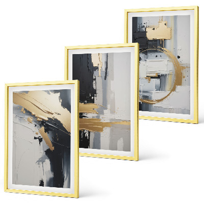 Lot de 3 tableaux pour salon Peinture abstraite en noir et blanc
