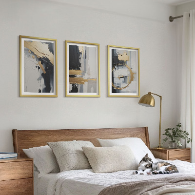 Lot de 3 tableaux pour salon Peinture abstraite en noir et blanc