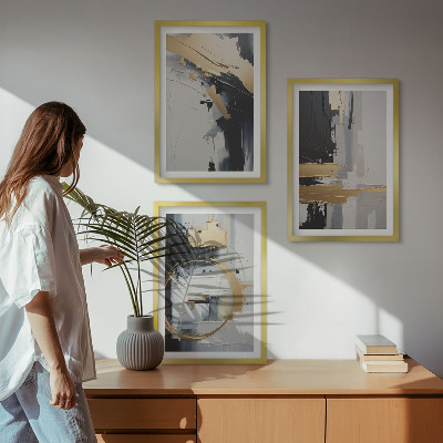 Lot de 3 tableaux pour salon Peinture abstraite en noir et blanc